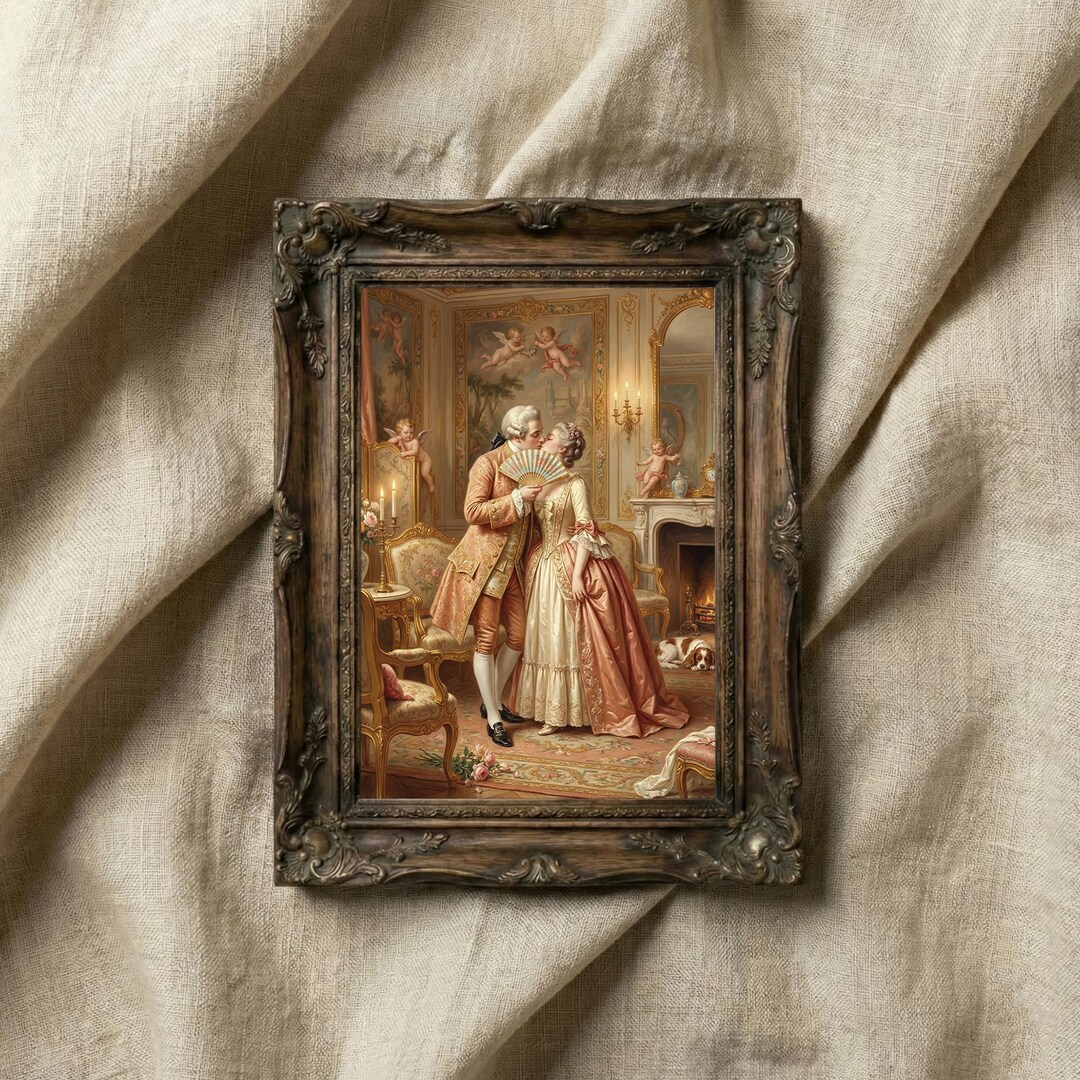 Rococo Kissing Couple Art Print | Vintage French Painting (digital ...