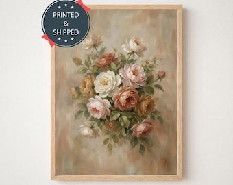 Vintage Rose Oil Painting | Floral Wall Art | Neutral Home Decor | Rolled Poster | Printed & Shipped