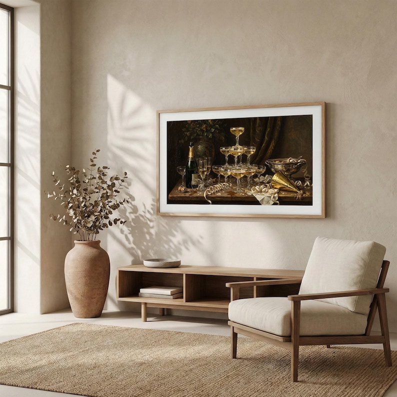 Pintura a óleo Torre de Champanhe | Decoração Intimista de Ano Novo ...