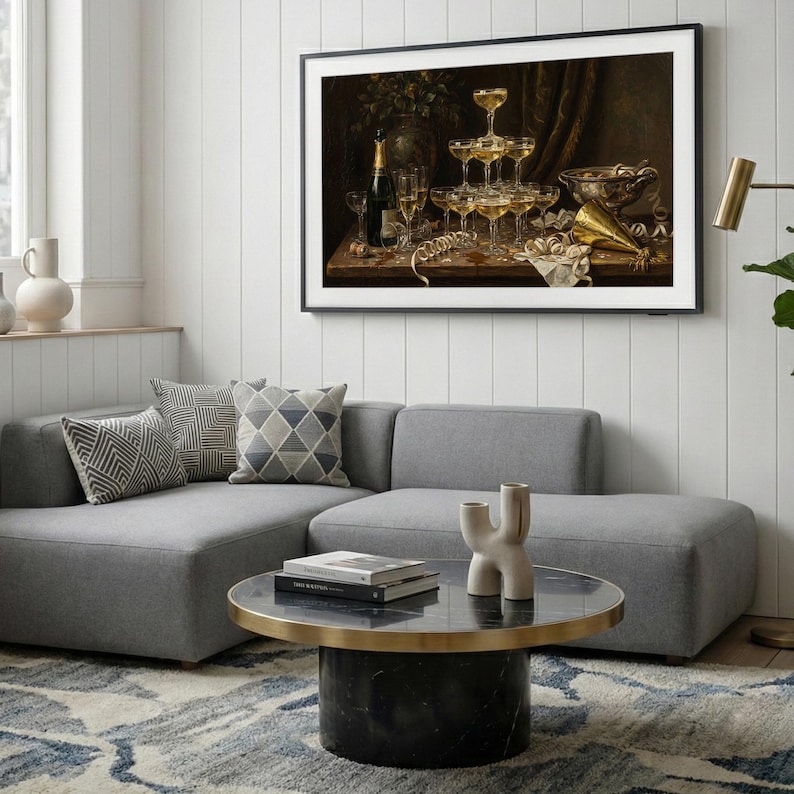 Pintura a óleo Torre de Champanhe | Decoração Intimista de Ano Novo ...