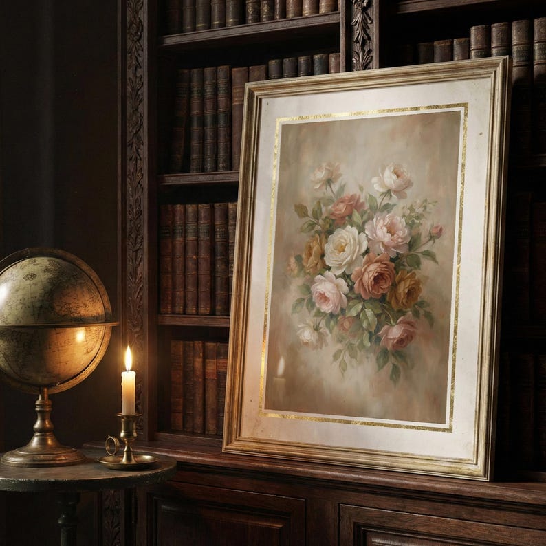 Vintage Rose Oil Painting | Floral Wall Art | Neutral Home Decor ...