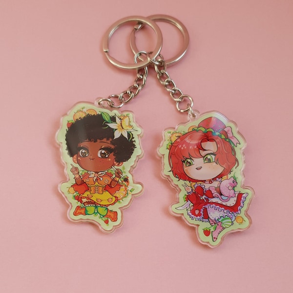 Strawberry Shortcake & Orange Blossom Magical Girl 10cm Double Sided Acrylic Keychain