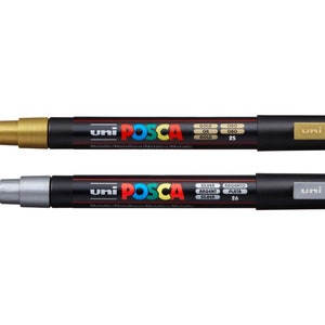 Posca PC-3M, Gold & Silber 2er Pack, Acryl Marker, 0,9-1,3 mm, Uni-Ball Acryl Stifte, auf Wasserbasis, Paint Marker, für jeden Untergrund