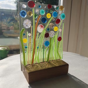 Meadow, Fused Glass, Flowers, Wildflowers, Glass Gift, Birthday Gift, Display, Wood, Glass Ornament, Hand Painted, Nature, Garden Flowers