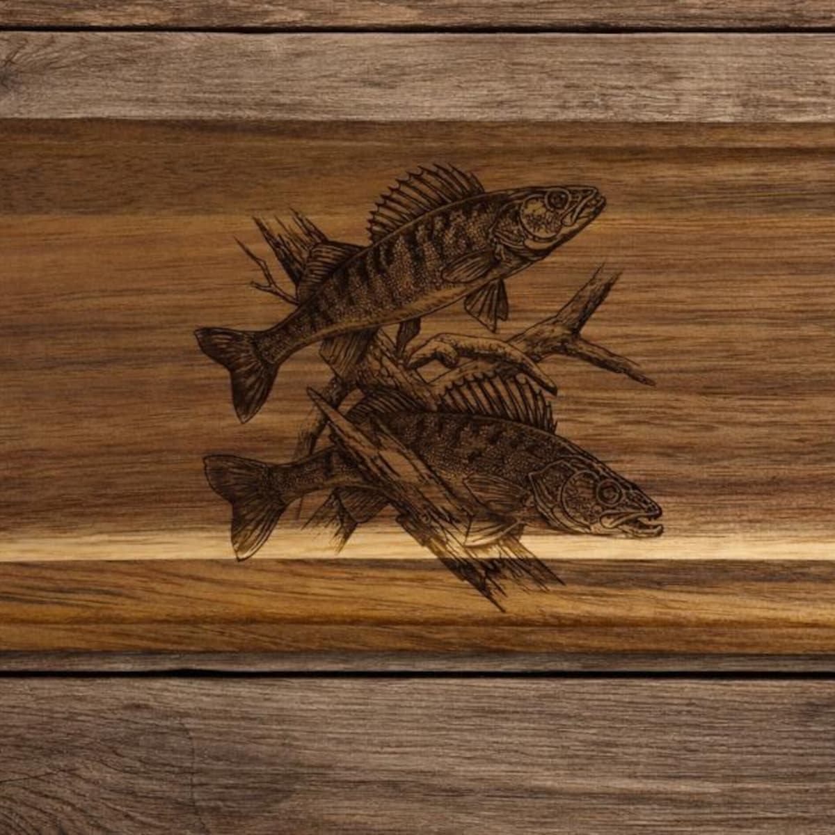Walleye fish engraved decorative wooden tray