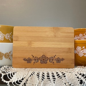 Vintage Pyrex inspired Butterfly gold small bamboo wood cutting board