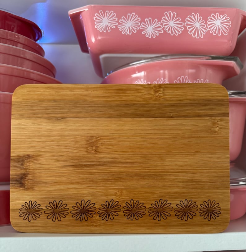 Pyrex Board Vintage Pyrex Inspired Pink Daisy Engraved Small Wood Cutting Serving ...