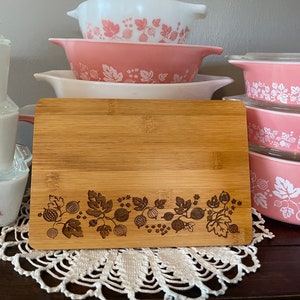 Vintage Pyrex inspired Gooseberry small bamboo wood cutting board