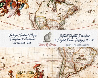 Vintage Nautical Maps Circa 1500-1600 European & America