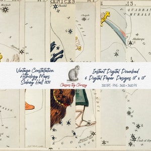Vintage Astrologie Sternbild Schilder Hintergrund Digitales Papier Instant Download, Clipart Antique Sidney Hall 1831 JPG, Sterne, Andromeda