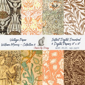 Vintage Victorian Digital Papers Instant Download-William Morris, Arts Crafts, JPG, Printable, Personal Commercial, Fall Colors Brown Orange