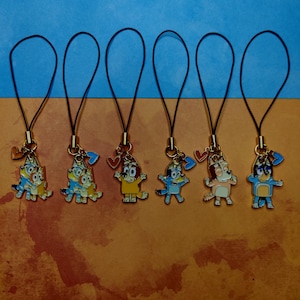 Blue Heeler "Cell Phone Charm" [1 stuk van Blue Heeler Dog Family-stripfiguren | 1 stuk, 4 stijlen om uit te kiezen | Mini mobiele bandjes]