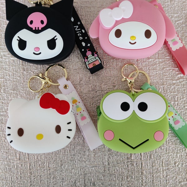 Kawaii Keychain&Silicone Coin Purse Hello Kitty Kuromi My Melody Keroppi | Earphone Organizer | Data Cable Organizer | School Bag Decoration