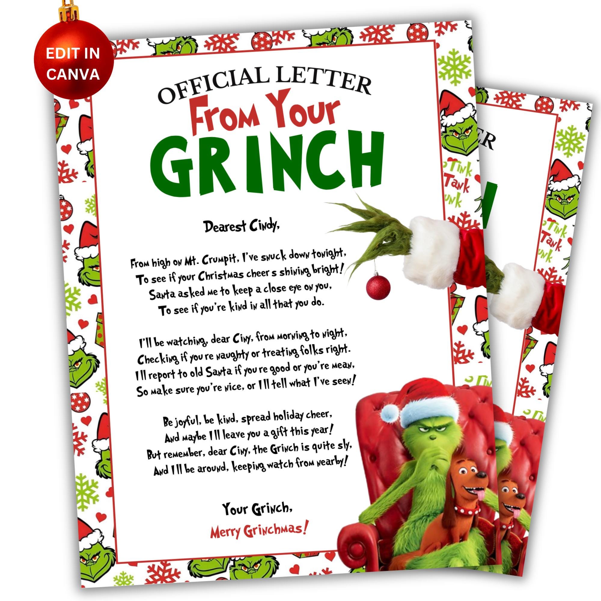 Grinch Christmas Letter Template Editable Canva Holiday Letter Grinch Christmas Letter Template Editable Canva Holiday Letter