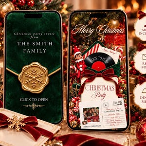 Christmas Party Website Invitation Template, Editable Canva Christmas Invite, Digital Holiday Invitation, Music, RSVP, Interactive Envelope