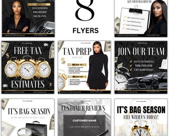 Editable Tax Prep Flyer Bundle | 8 Templates for Instagram & Marketing | Tax Preparation Templates
