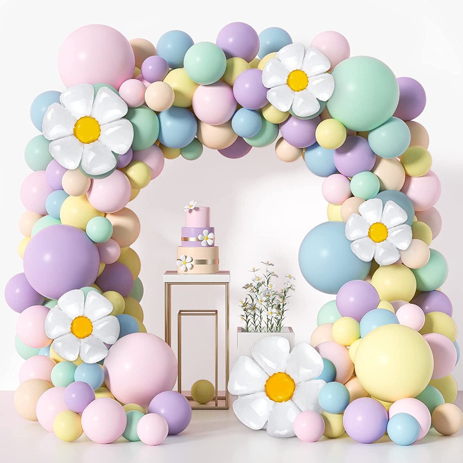161 Pcs Pastel Balloon Garland Kit With White Groovy Daisy Etsy