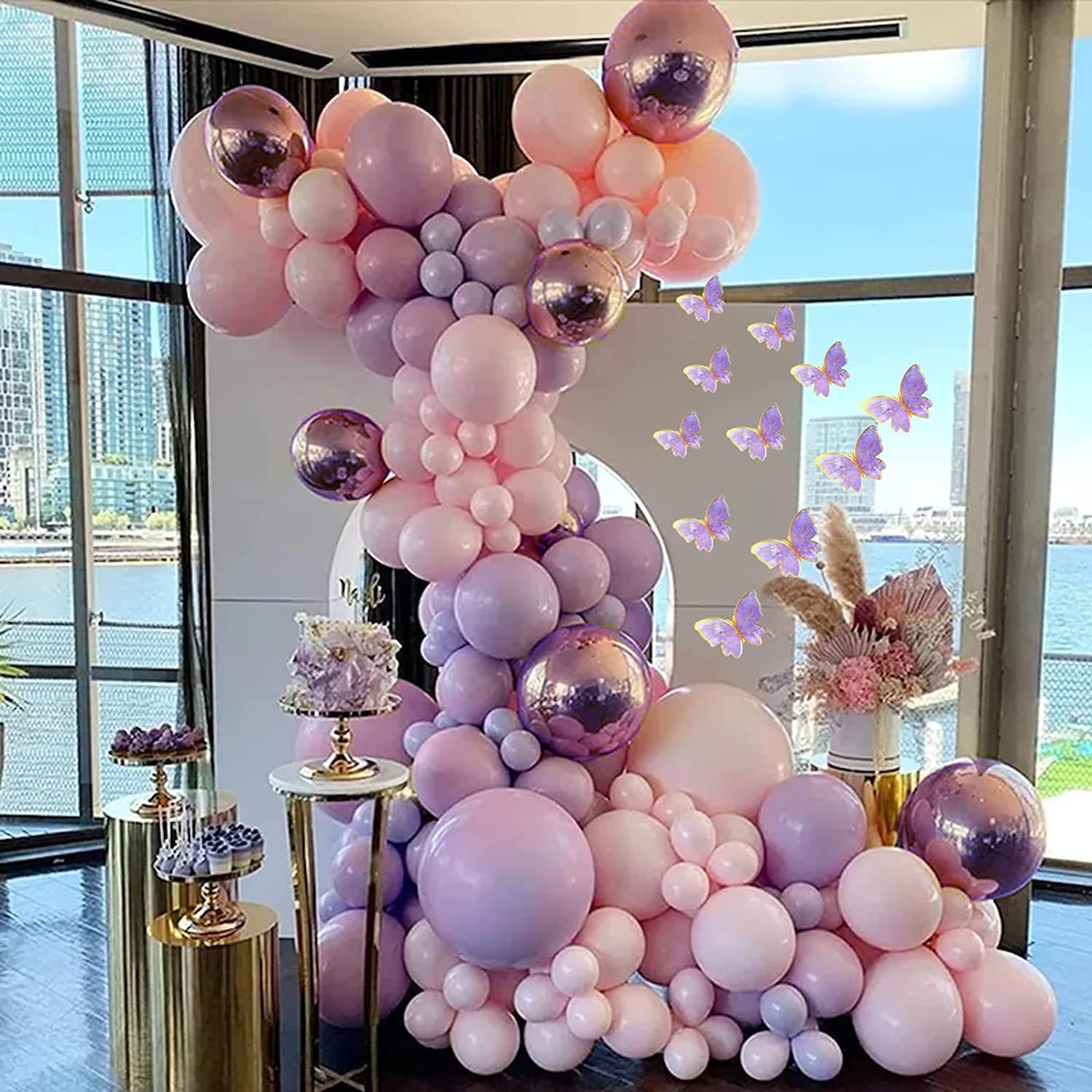 140 Pcs Pink Purple Balloon Garland Kit Purple Metallic Double Etsy