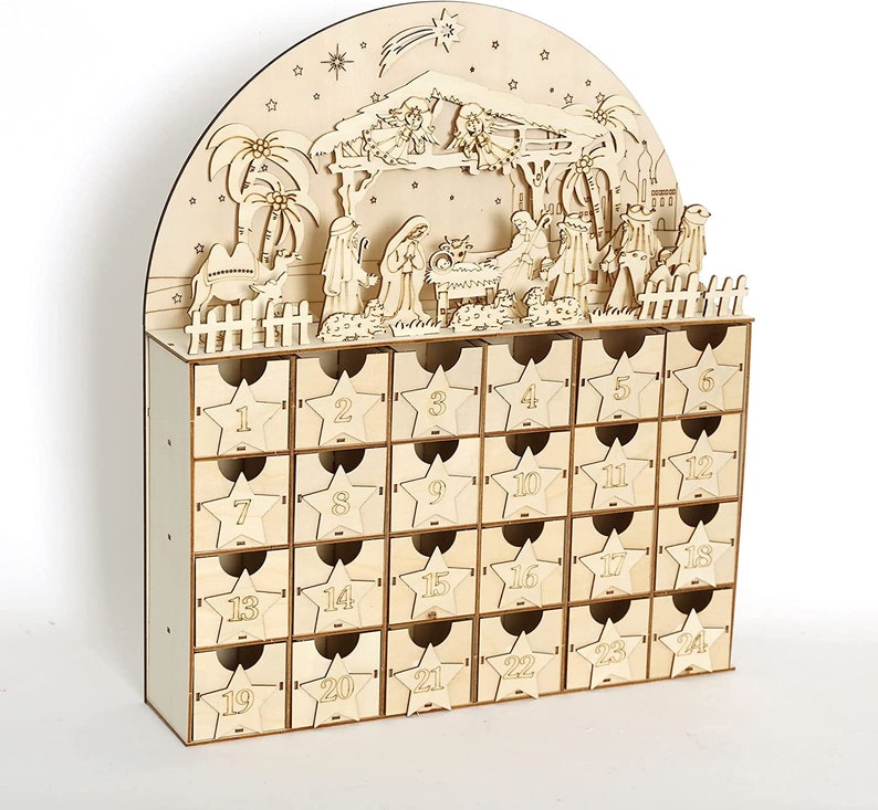 DIY Christmas Wooden Advent Calendar With Drawers Wood Etsy