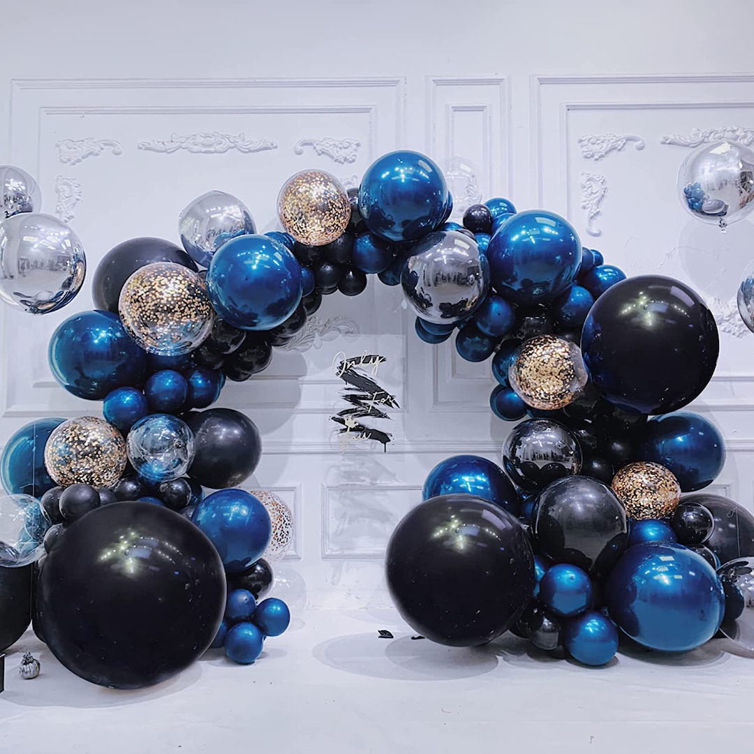 Blue Balloon Garland Arch Kit136pcs Black Metallic Blue Etsy