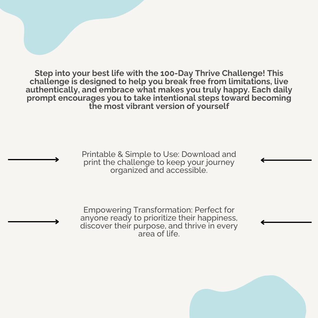 100-day Thrive Challenge Printable | Personal Growth PDF | Live ...