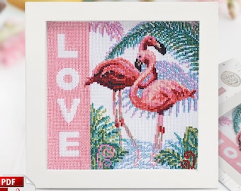 Flamingo Cross Stitch Pattern PDF - Romantic Cross Stitch, Counted Chart, Modern Cross Stitch, Valentine’s Decor, Gift for Couple, Wedding