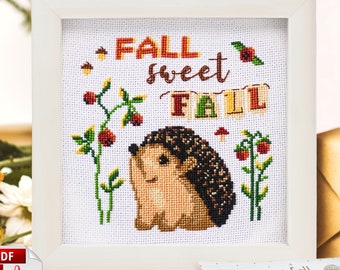 Sweet Fall Hedgehog Cross Stitch Pattern: Autumn Decor (PDF Pattern)