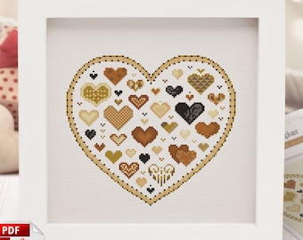 Heart of Gold Cross Stitch Pattern: Romantic Sampler (PDF)