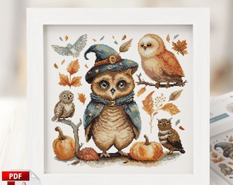 Halloween Owl Cross Stitch Pattern: Mystical Autumn Sampler (PDF)