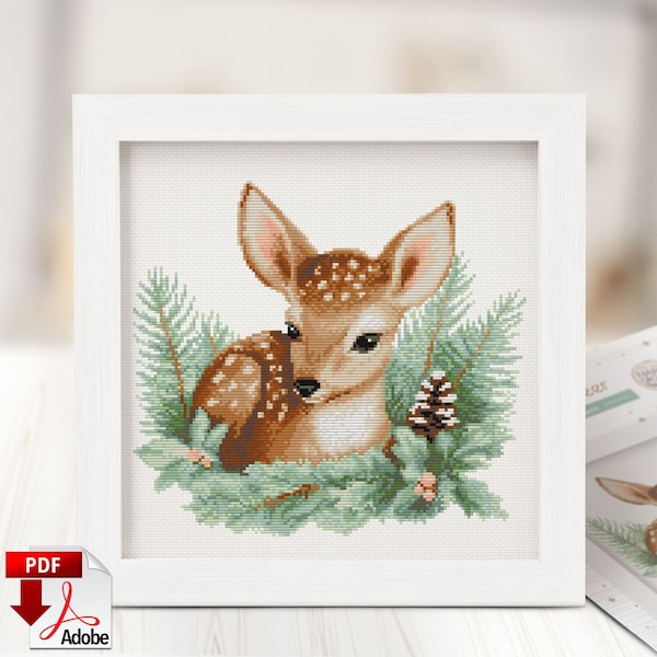 Baby Deer Cross Stitch Pattern PDF - Adorable Winter Cross Stitch, Baby Shower Decor, Handmade Christmas Gift, cottagecore embroidery