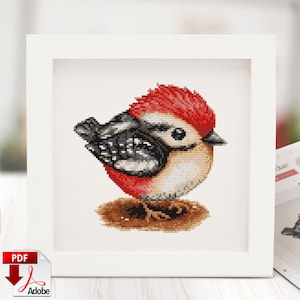 Patrón de punto de cruz de pájaro lindo en formato PDF. Pájaro carpintero: adorable punto de cruz pequeño para amantes de las aves, gráfico fácil, hermosa decoración para la habitación de un bebé, regalo para bebé