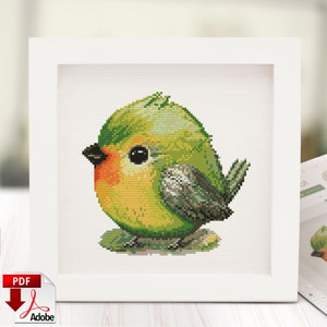 Oiseaux mignons. Perroquet motif point de croix PDF - adorable petit point de croix pour les amateurs d'oiseaux, tableau facile, belle décoration de chambre d'enfant ou cadeau pour bébé