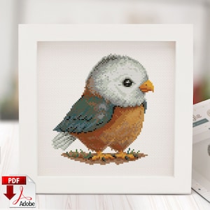 PDF mit niedlichem Vogel Kreuzstichmuster. Adler - Entzückender kleiner Kreuzstich für Vogelliebhaber, einfaches Diagramm, reizend für das Kinderzimmer, Babygeschenk