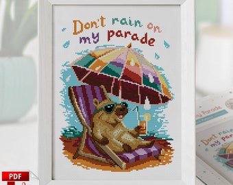 Capybara Cross Stitch Pattern: Funny Embroidery, Summer Decor (PDF)