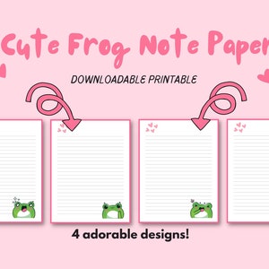 Lindo conjunto de papelería Kawaii Frog / Papelería imprimible / Papel de nota imprimible / Tamaño carta / A4 (¡Descarga digital!)