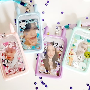 Portatarjetas con foto/credencial de identificación Kpop con lindas orejas de conejo o de gato kawaii + pegatinas decorativas personalizadas