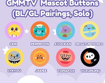 GMMTV Mascot Buttons - Thai BL/GL Pairings, Solo Actors - 1.25" Pinback Buttons (Freebies Included!)