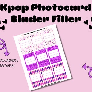 Preenchimento de fichário Kpop para cartões fotográficos - frente e verso rosa e roxo (download digital!)