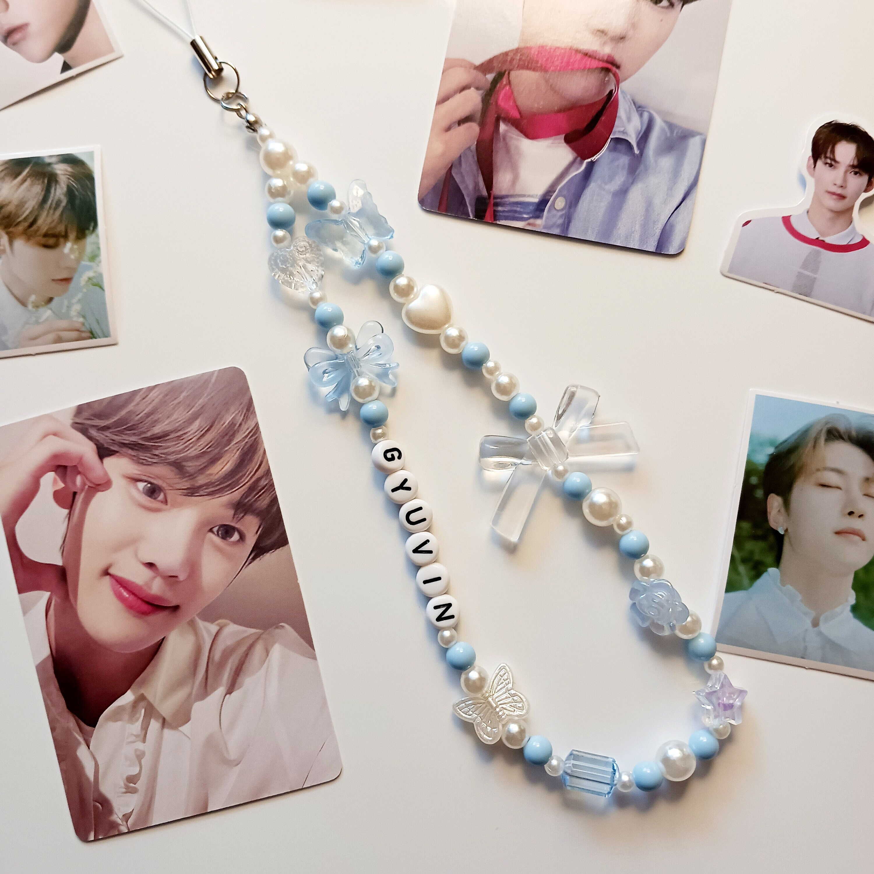 Blue Pearl Kpop Phone Charm: Custom Beaded Phone Strap - Etsy