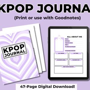 Versión imprimible de KPop Journal Digital Purple - Descargar o usar con GoodNotes - ¡Perfecto para los fanáticos del K-Pop! (Tamaño Carta y A4 incluidos)