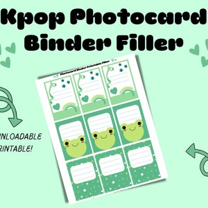 Preenchimento de fichário Kpop para cartões fotográficos - Green Frog Double Sided (download digital!)