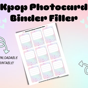 Preenchimento de fichário Kpop para cartões fotográficos - Pastel Rainbow Hearts frente e verso (download digital!)
