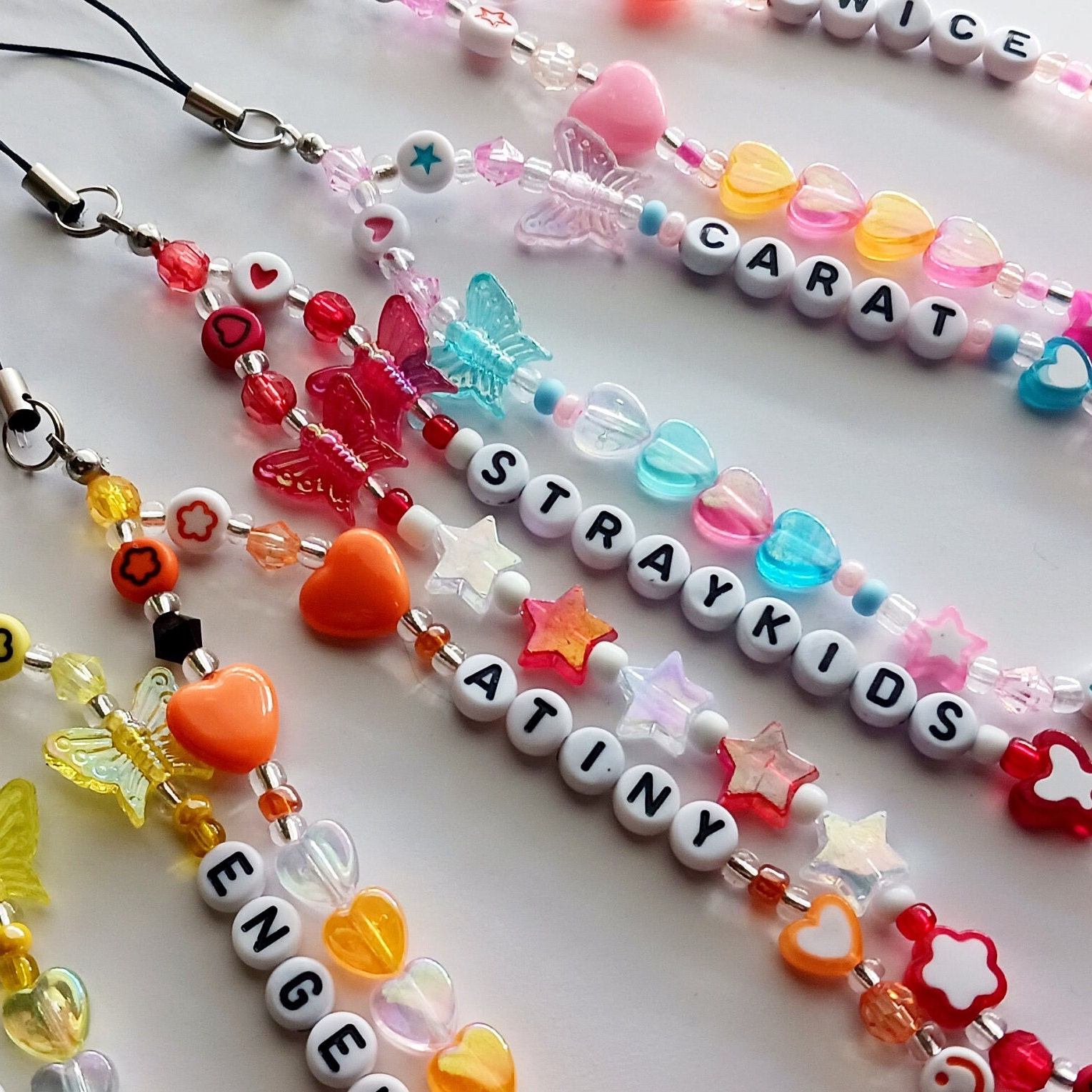 Custom Kpop Phone Charm: Colorful Mismatch Bead Lightstick Strap