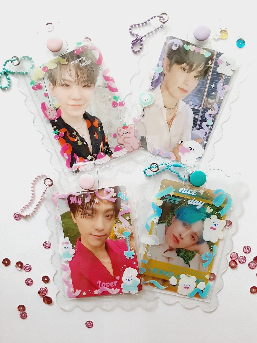 アイドル N.Fie PHOTOCARD HOLDER KEYRING SET RUNRAYAY Blue Acrylic Kpop Photocard Holder with Pendant