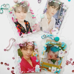 Lindo llavero portafotos para tarjetas fotográficas Kpop / Soporte de vinilo transparente para PC para fans del Kpop
