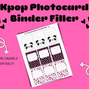Preenchimento de fichário Kpop para cartões fotográficos - preto rosa frente e verso (download digital!)