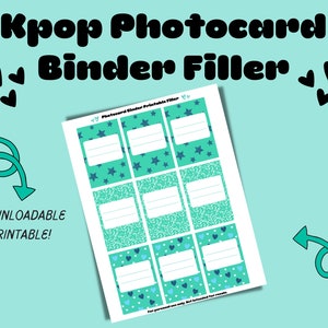 Preenchimento de fichário Kpop para cartões fotográficos - Aqua Blue e Green frente e verso (download digital!)