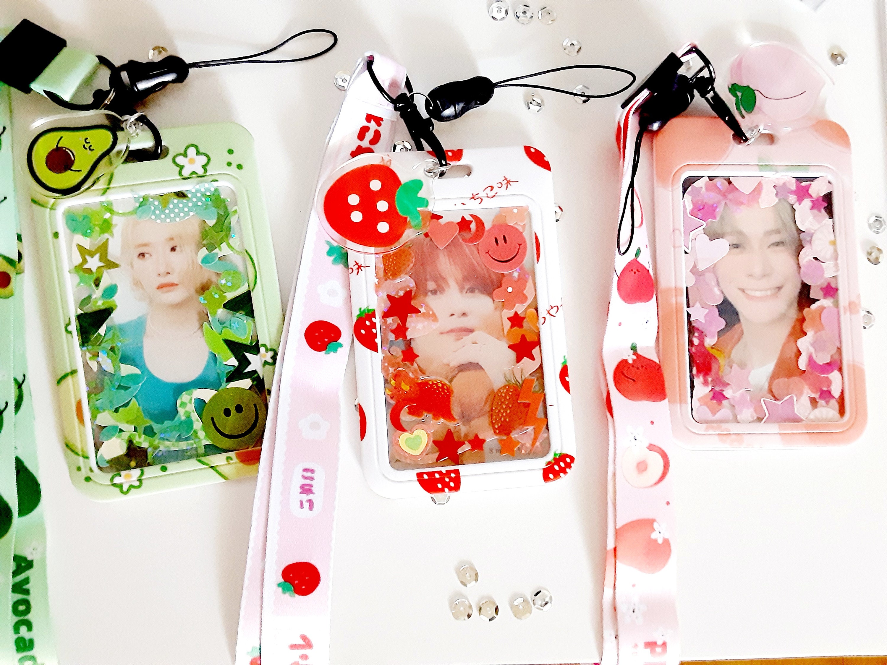 Kpop Photocard Holder Deco ID Badge Lanyard (strawberry, Avocado
