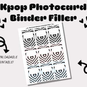 Preenchimento de fichário Kpop para cartões fotográficos - corações pastel pretos frente e verso (download digital!)