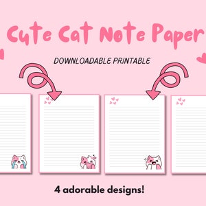 Lindo juego de papelería Kawaii Cat / Papelería imprimible / Papel de nota imprimible / Tamaño carta / A4 (¡Descarga digital!)